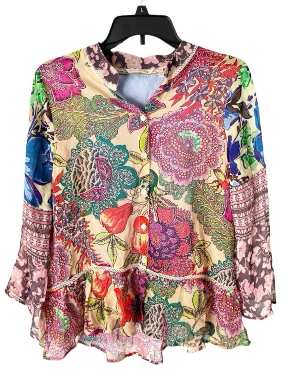 Soft Surroundings Lisette Printed Shirt Size XS Patchwork Mixed‎ Print Bohemian